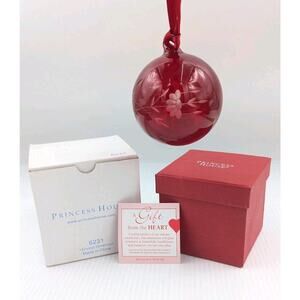 Princess House Heritage Red Hand Blown Etched Floral Crystal Glass Ornament